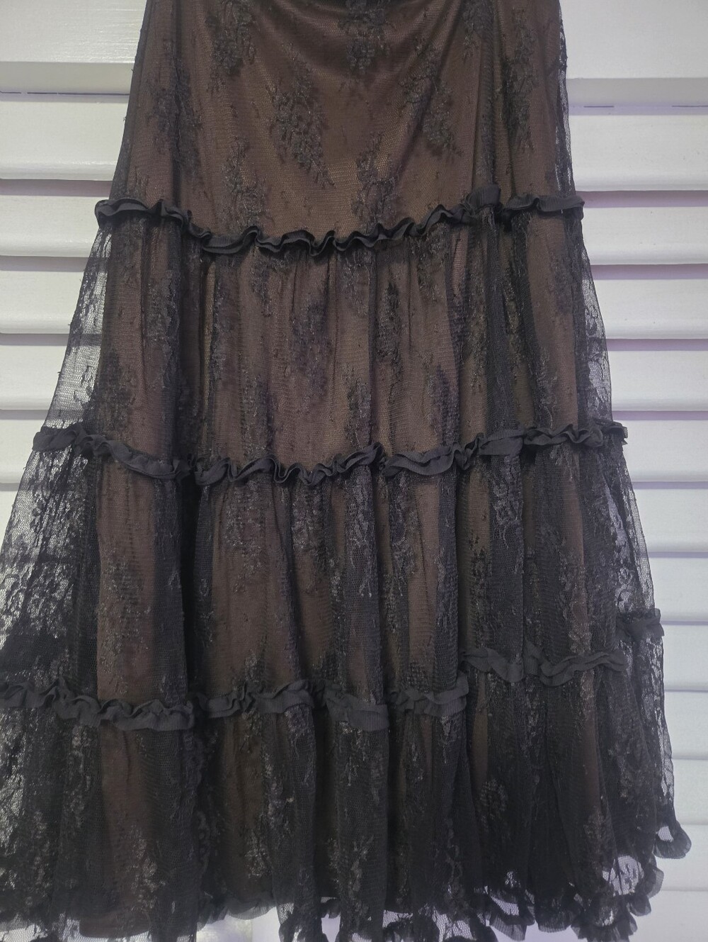 New York & Company Black Tiered Lace A-Line Skirt